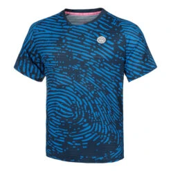 BIDI BADU Fingerprint Round Neck T-Shirt Herren - Dunkelblau, Weiß